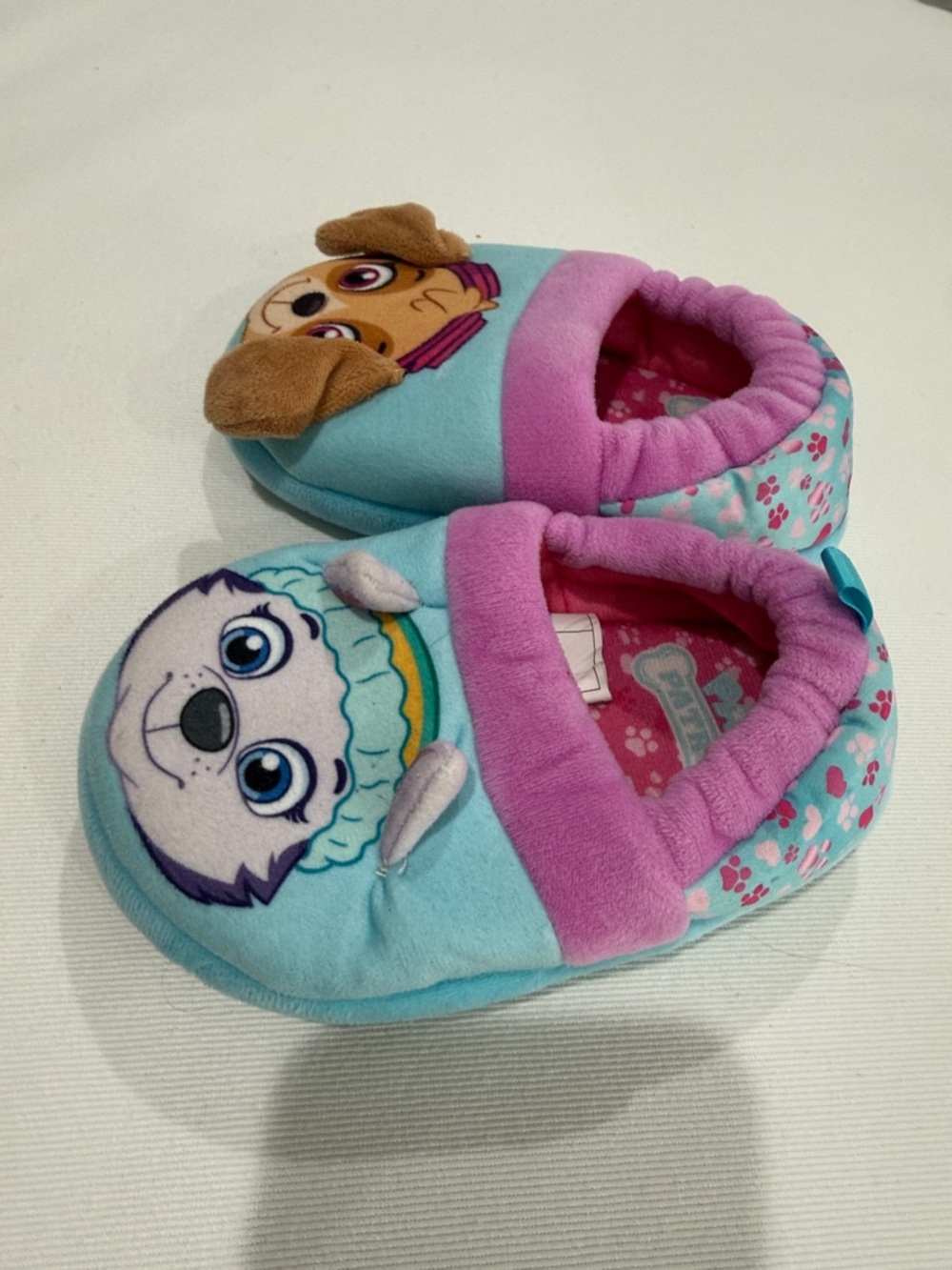 Kids Blue & Pink Plush Slippers with Character Faces